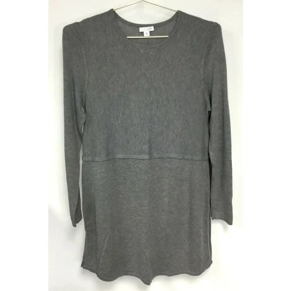 J. Jill Womens Gray Wool‎ Blend Knit Side Slits Long Tunic Sweater Dress Medium